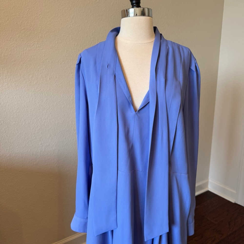 Ann Taylor Long Sleeve Tie-Neck Dress in Periwinkle Blue - Picture 2 of 6